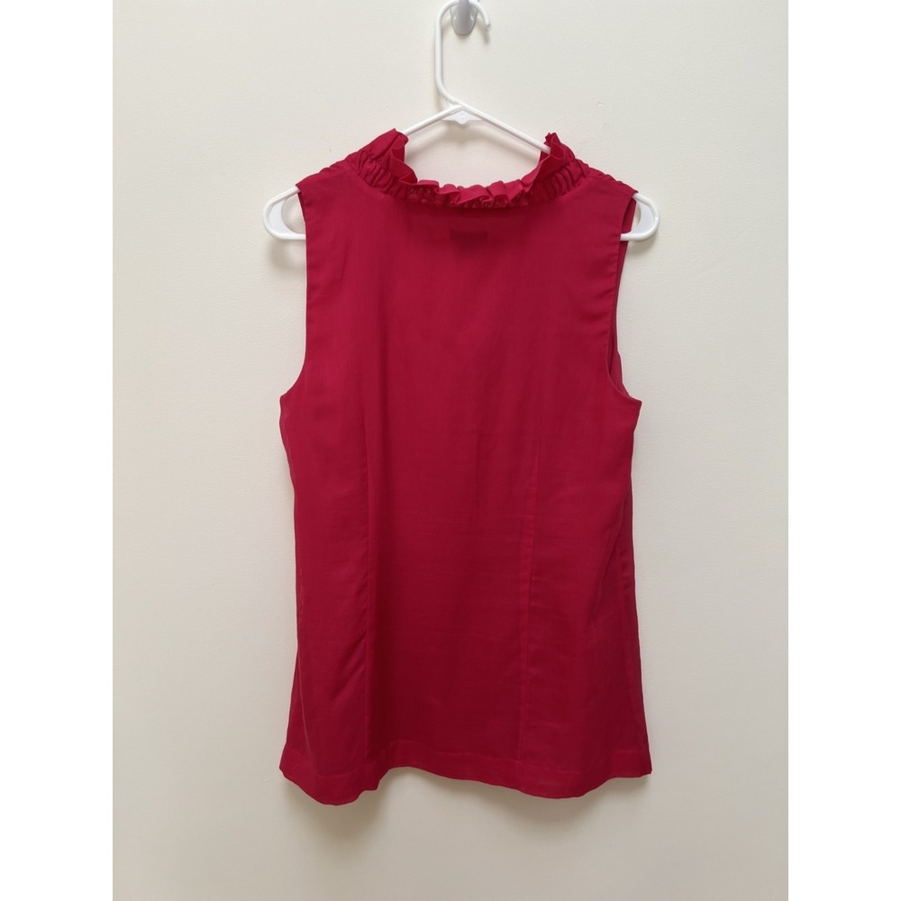 Ann Taylor sleeveless top ruffled neck silk/cotton blend fully lined bright pink - Picture 2 of 8